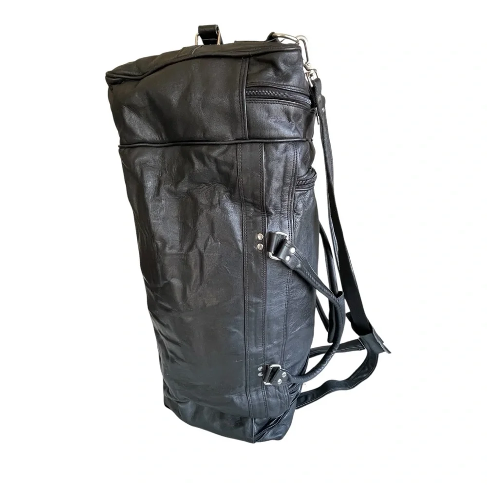 Black Leather Weekender Duffel Bag - Unbranded
